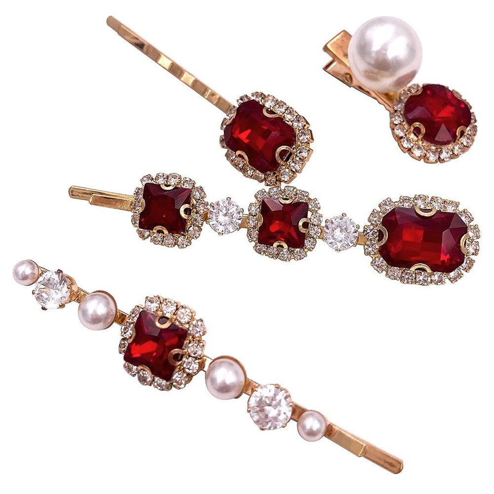 Hair Clip Vintage Crystal Gold New Pack of 4 Red